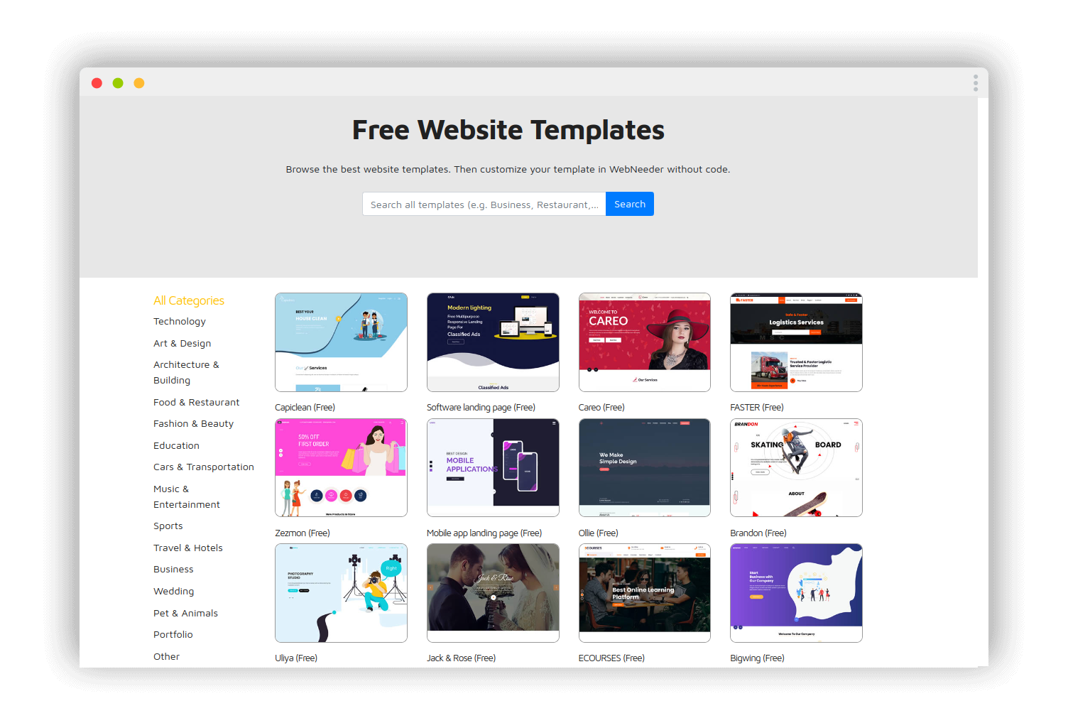 Collection of +3000 beautiful website templates